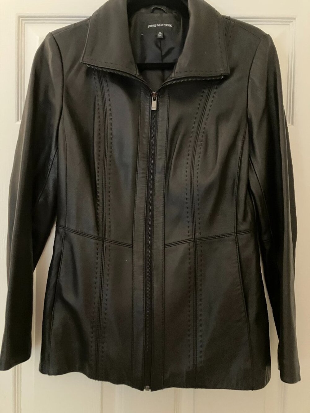 Jones New York Genuine Leather Jacket, Size S, Black
